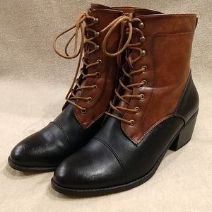 Faux Leather Lace Up Ankle Boots